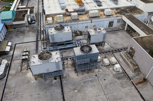 Top view of cooling tower on roof top building