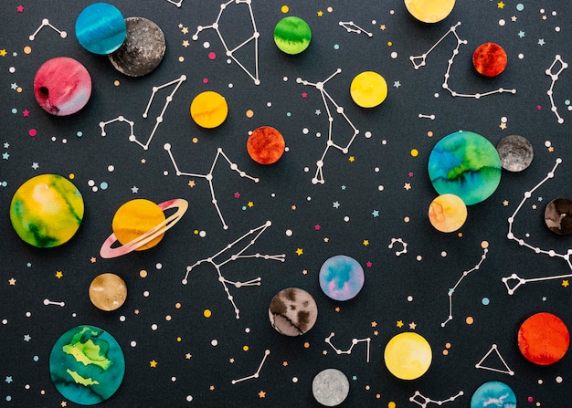 Top view creative paper planets composition