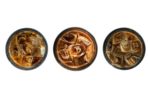 Top view of a cup of black coffee on a white background