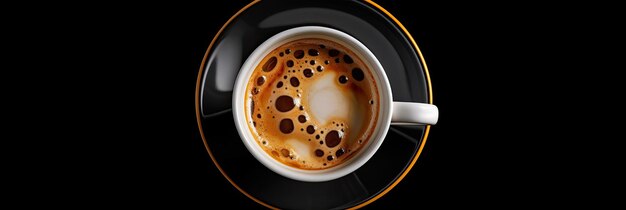 Top view Cup of coffee on black background Generative ai