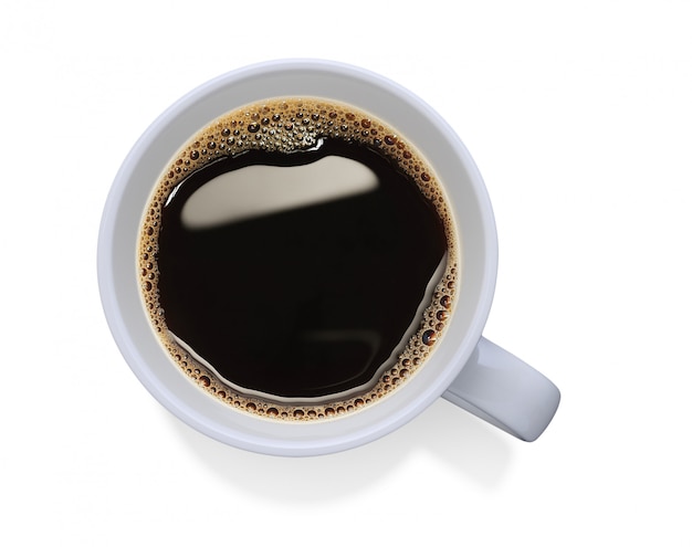 Top view of a cup of coffee isolated 