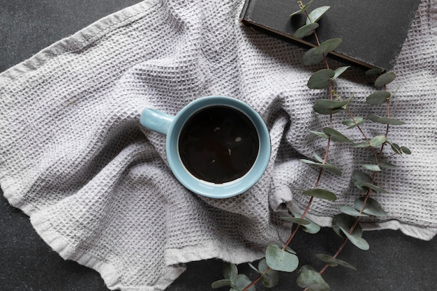 Top view cup of coffee on table