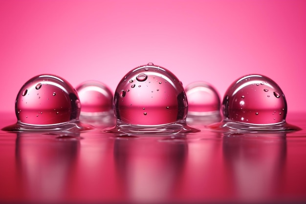 Top view d render of water effect on a pink shiny surface