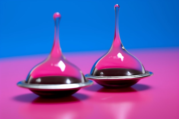 Top view d render of water effect on a pink shiny surface