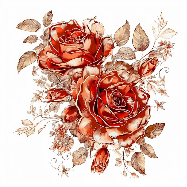 Top View of Delicate Rose on White Background AI generated