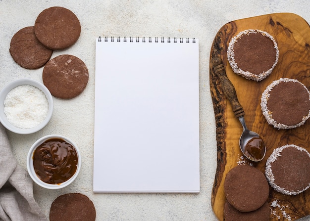 Top view of delicious alfajores with copy space