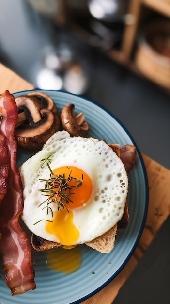 Photo top view delicious breakfast on plate