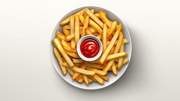 Top view delicious fries and sauce A professional 3d rendering use a high quality Generative AI