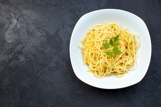 top view delicious italian pasta inside plate on dark background pasta dinner meal cooking cuisine darkness colors