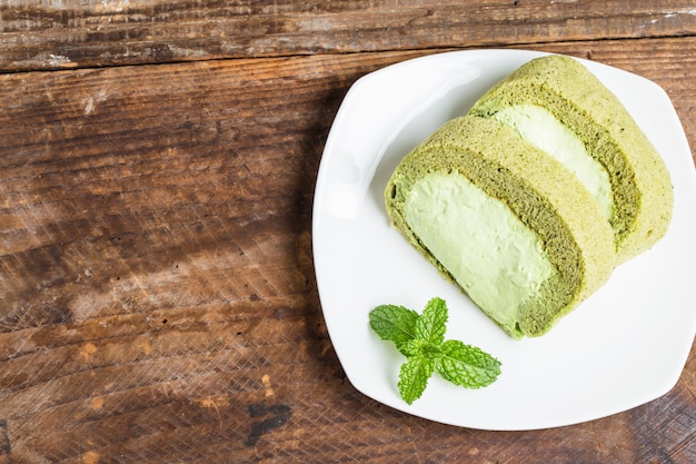 Top view of delicious matcha tea dessert