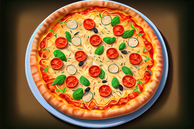 Top view delicious mushroom pizza with cheese and olives on the dark surface meal italian foood