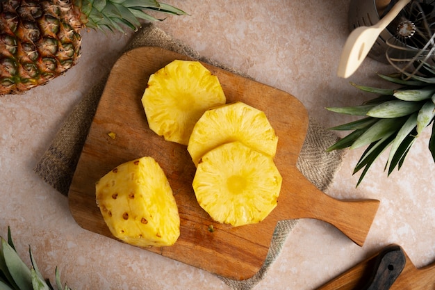 Top view delicious pineapple still life