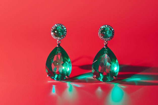 Photo a top view of a diamondstudded tiara and matching earrings on a neon background