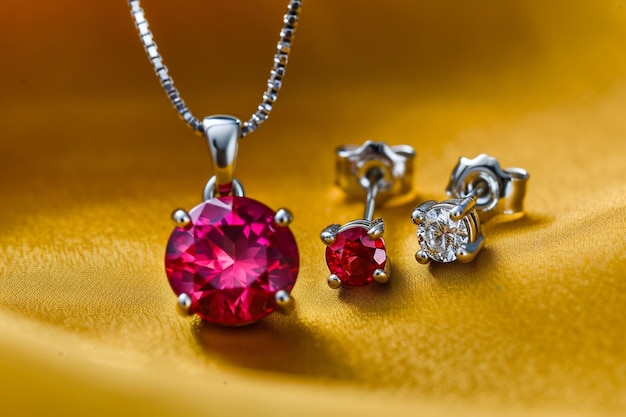 a top view of a diamondstudded tiara and matching earrings on a neon background