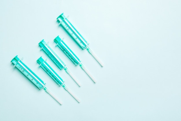 Top view of different syringes for injection