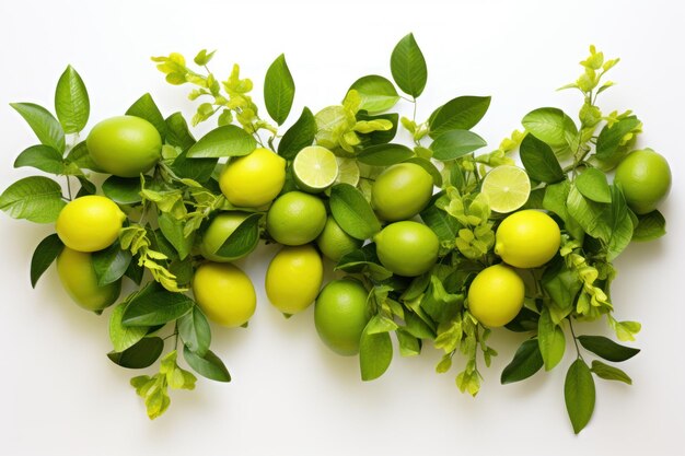 The top view displays a flat lay of lime and green branches beautifully arranged encased