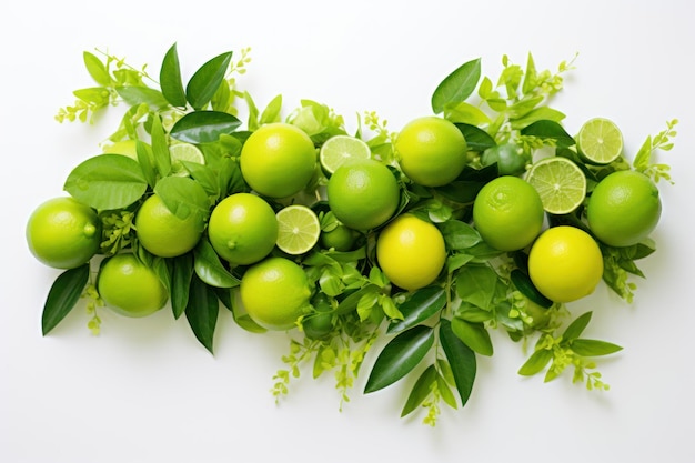 The top view displays a flat lay of lime and green branches beautifully arranged encased