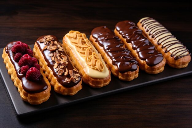 Top view eclairs assortment