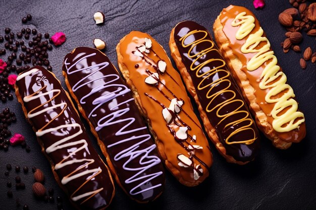 Top view eclairs assortment