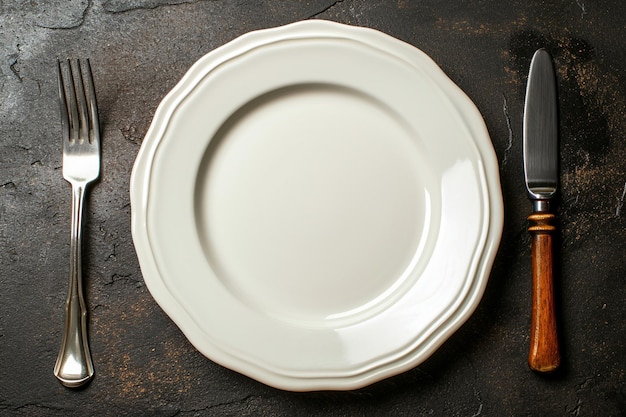 Top view elegant plate with fork