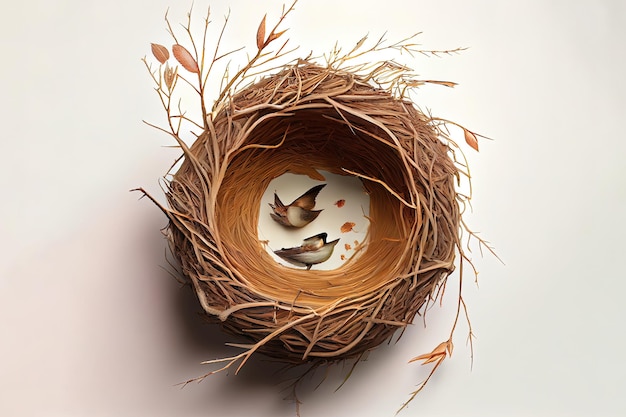 Top view of empty bird nest realistic Generative Ai