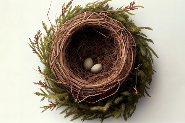 Top view of empty bird nest realistic Generative Ai