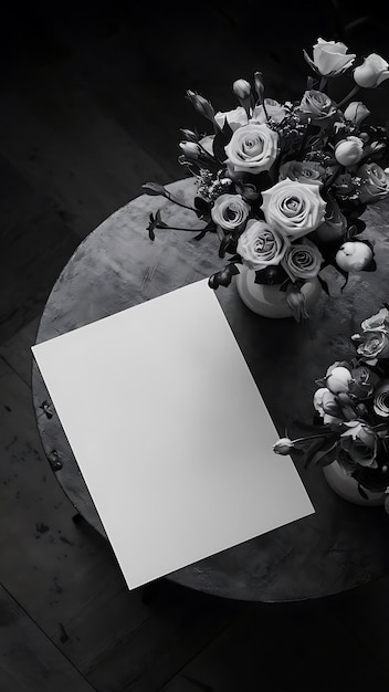 Top view of empty sheet of paper on florist table