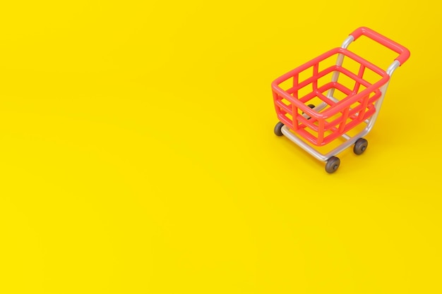 top view of empty shopping cart on color background 3d illustration