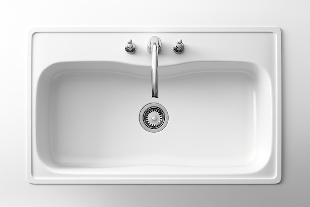 Photo top view of an empty sink on white background