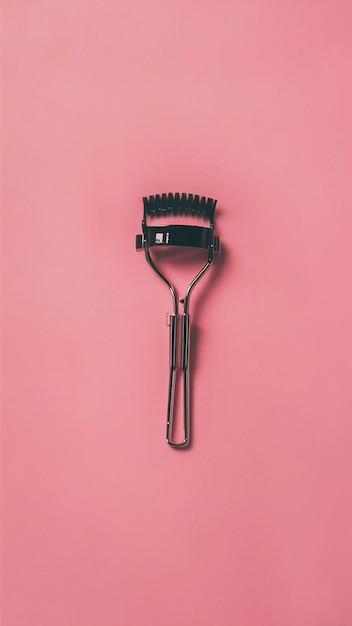 Top view of eyelash curler on pink background