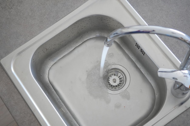 Top view of faucet with flowing water