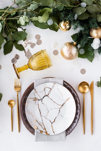 top view festive table setting