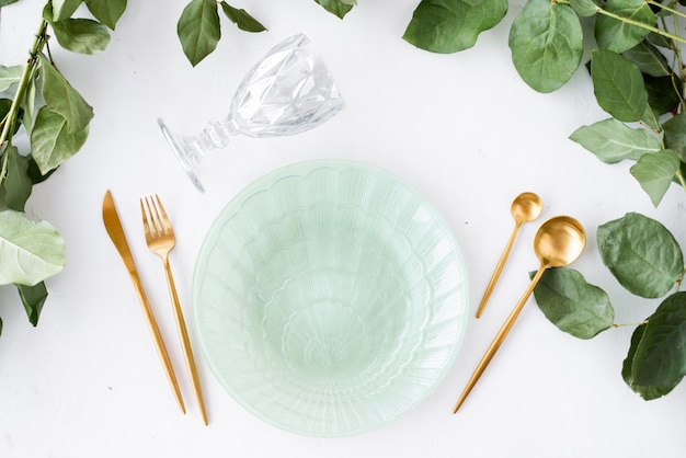 top view festive table setting