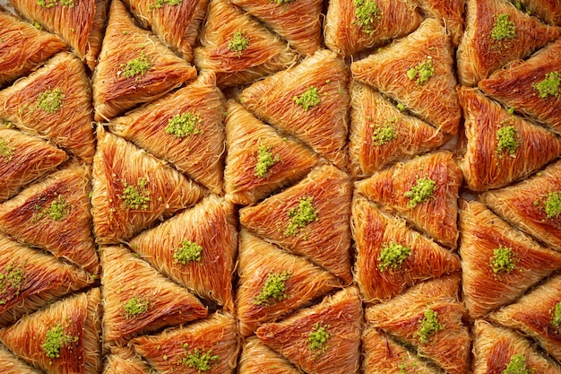 Top view food pattern texture of turkish baklava