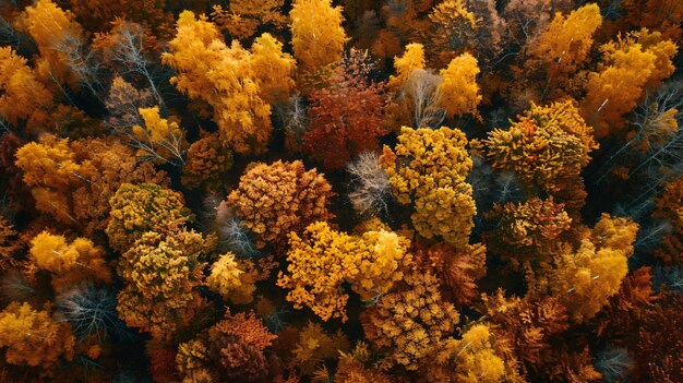 Top view of the forest in autumn season