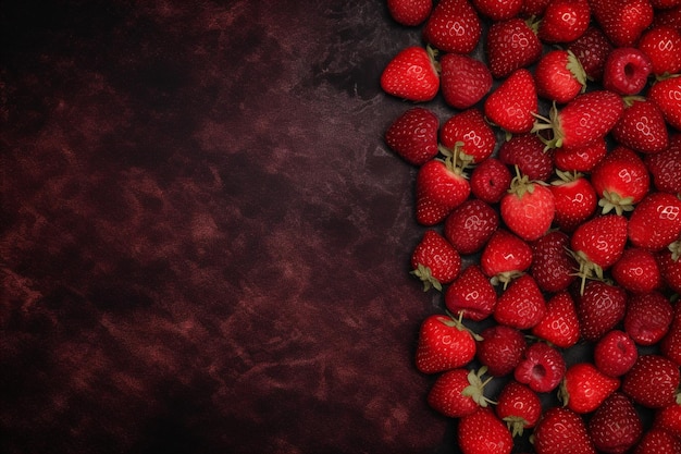 Top view fresh red strawberries on a dark table color fruit raspberry berry