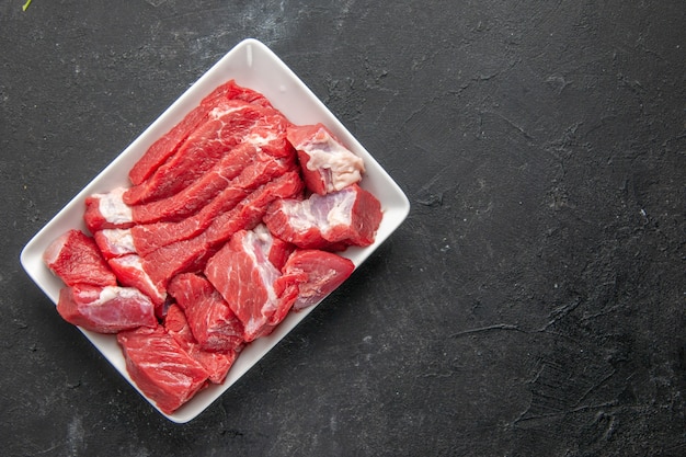 top view fresh sliced meat inside white package