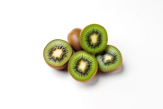 Top view fresh whole and sliced kiwi isolated on white background