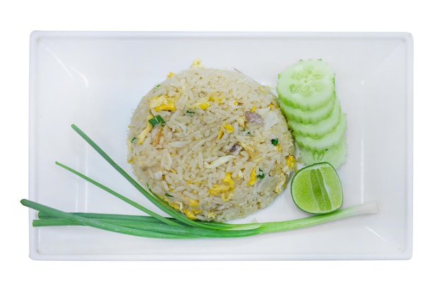 Top view of fried rice with crab Thai cuisine with lime slice focus selective