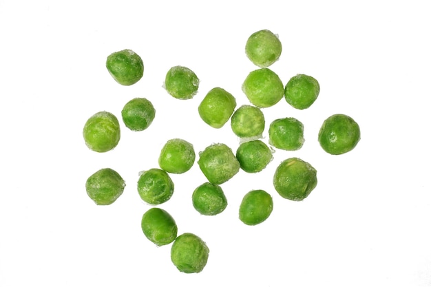 Top view of frozen pea isolated on white background with clipping path