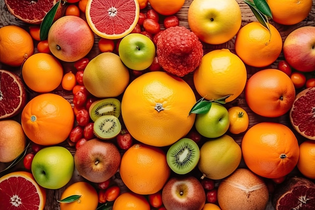 Top view of a fruit background Generative AI