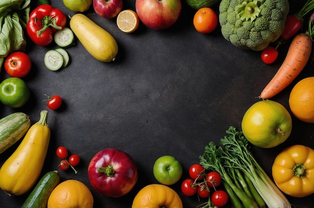 Top View of Fruits and Vegetables with Copy Space