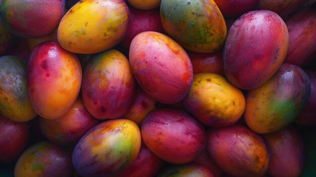 Top view full frame of whole ripe mango placed together as background