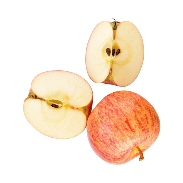 Top view of gala apples on white background