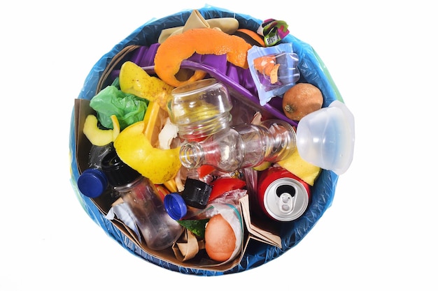 Top view of a garbage can on white background