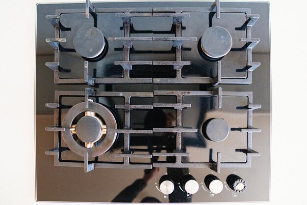 Top view the gas stove used home appliances for kitchen A stove uses combustible or natural gas from the city gas network or liquefied gas as fuel the energy crisis and rising energy prices