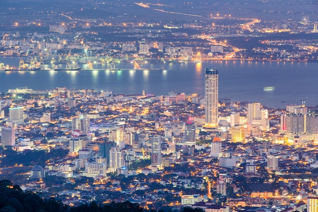 Top view of Georgetown, capital of Penang Island, Malaysia from top of Penang hill.