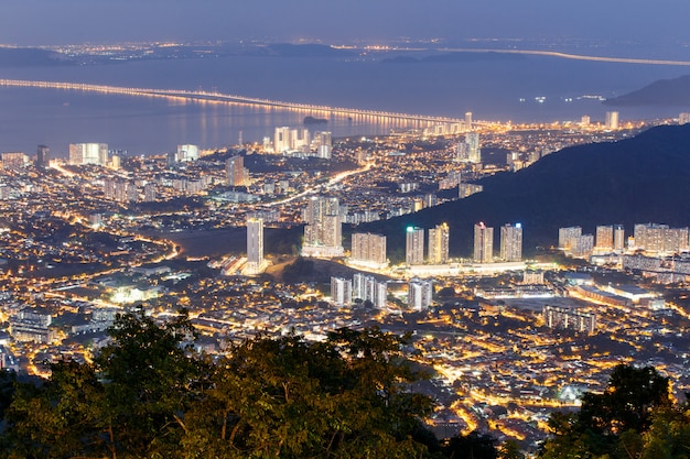 Top view of Georgetown, capital of Penang Island, Malaysia from top of Penang hill.