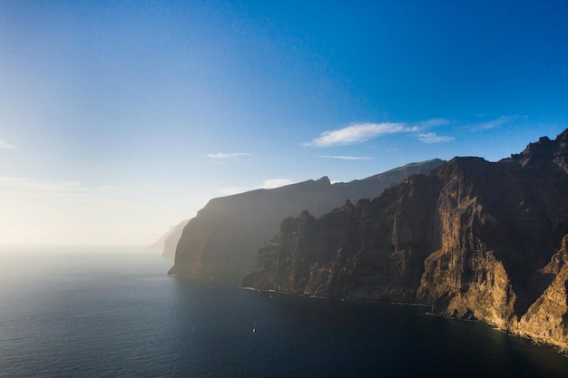 Top view of the Giant Rocks of Acantilados de Los Gigantes at sunset Tenerife Canary Islands Spain