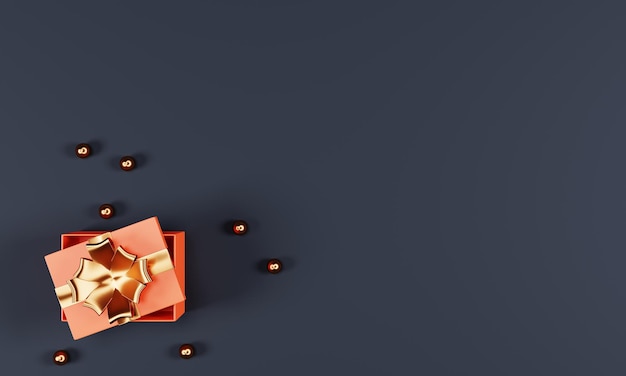 Top view gift box with bow on 3d rendering